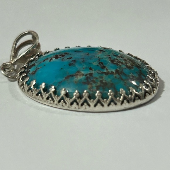 Victorian art deco oval turquoise sterling silver charm pendant southwest Native - Picture 8 of 8